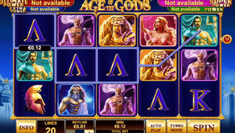 Grafika przedstawia slot Age of the Gods z bogami ze starożytnej Grecji.