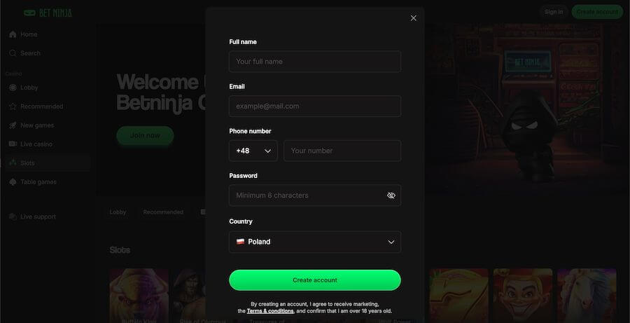 betninja rejestracja