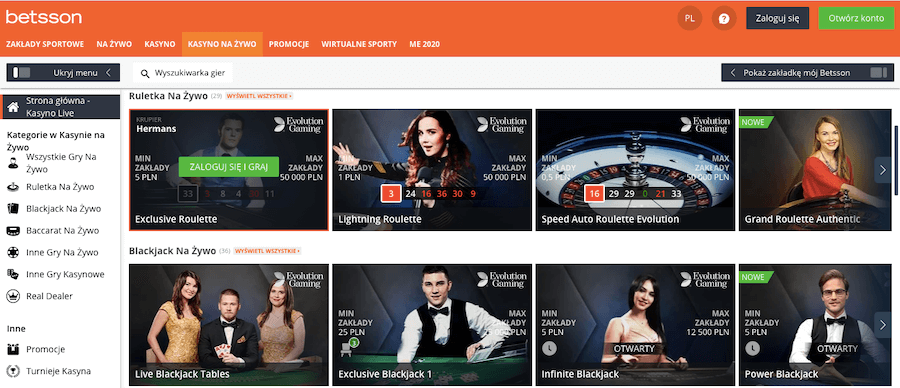 Kasyno na żywo Betsson
