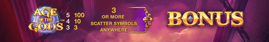 Grafika przedstawia symbol Age of the Gods. Trafienie conajmiej 3 takich symboli włącza grę bonusową.
