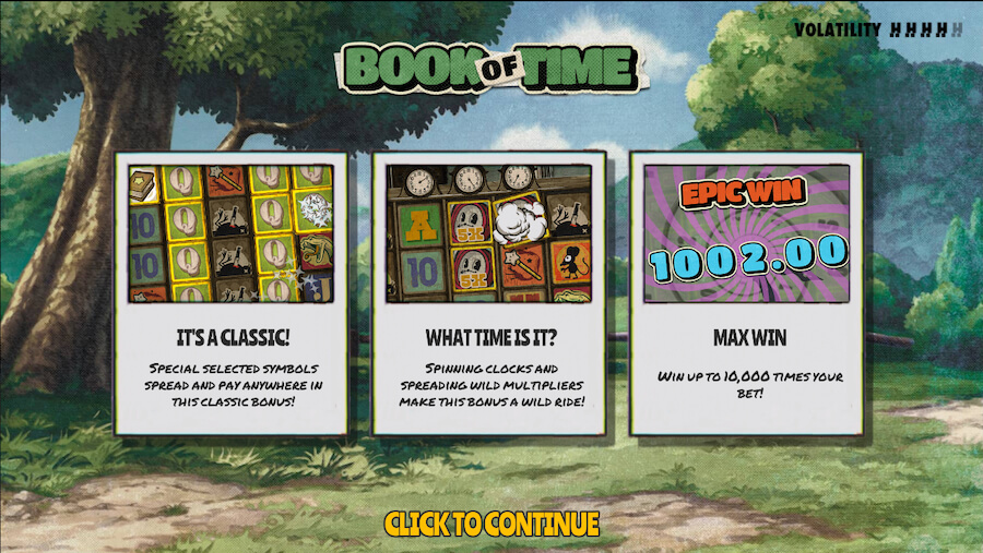 Ekran startowy slotu Book of Time.