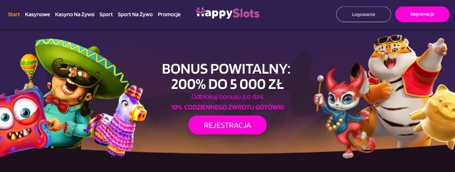HappySlots - bonus powitalny 200%