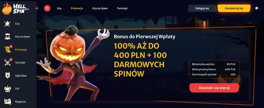 Bonus od pierwszej wpłaty w kasynie Hell Spin