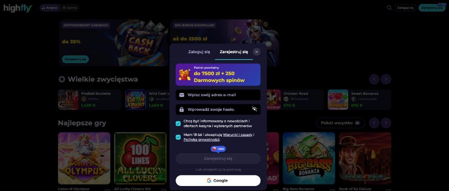 HighFly Bet - Rejestracja