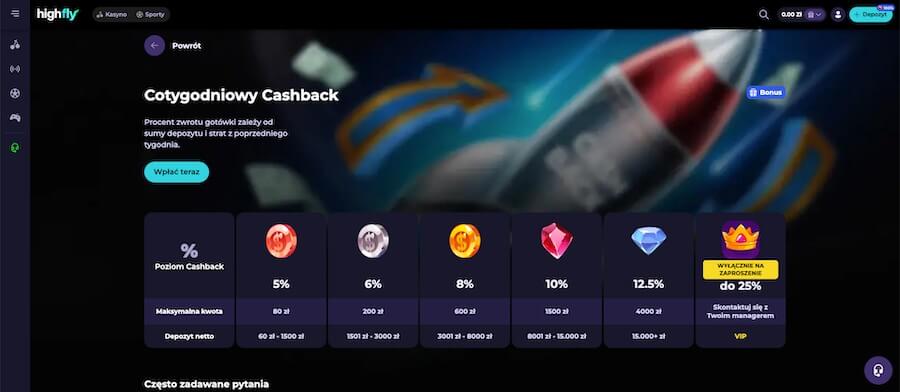 Highfly Bet bonus cashback