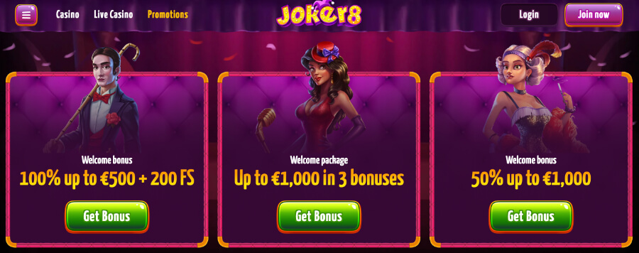 Joker8 - bonusy powitalne