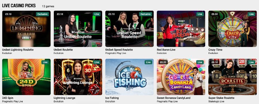 Kasyno na żywo w kasynie Unibet