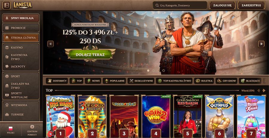Lanista strona startowa i bonus powitalny