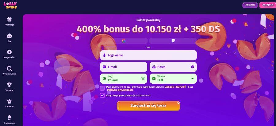 Lolly Spins strona startowa