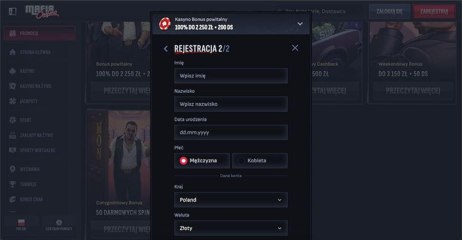 Mafia Casino rejestracja