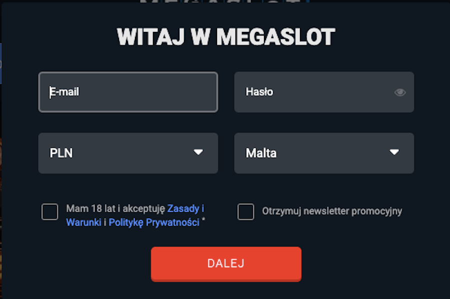 Rejestracja w kasynie MegaSlot