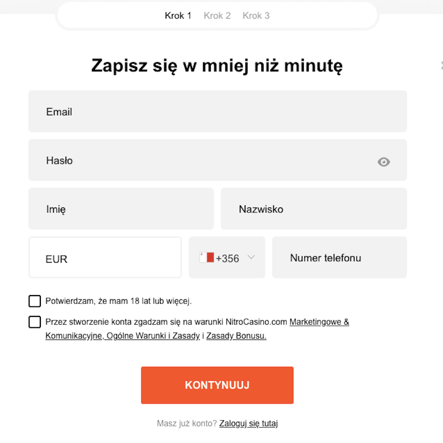 Rejestracja w NitroCasino