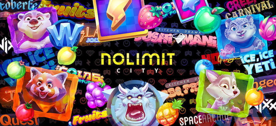 NoLimit City - logo dostawcy na środku a dookoła kolorowe postaci z ich gier.