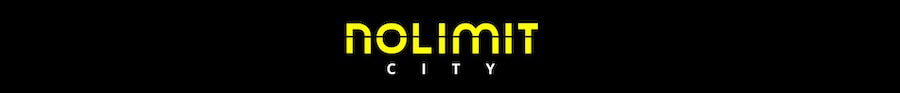 Logo NoLimit City - czarne tło a na nim żółty napis "noliomit", pod nim biały "CITY".