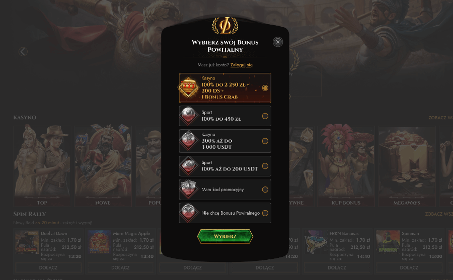 Rejestracja konta w kasynie Legiano