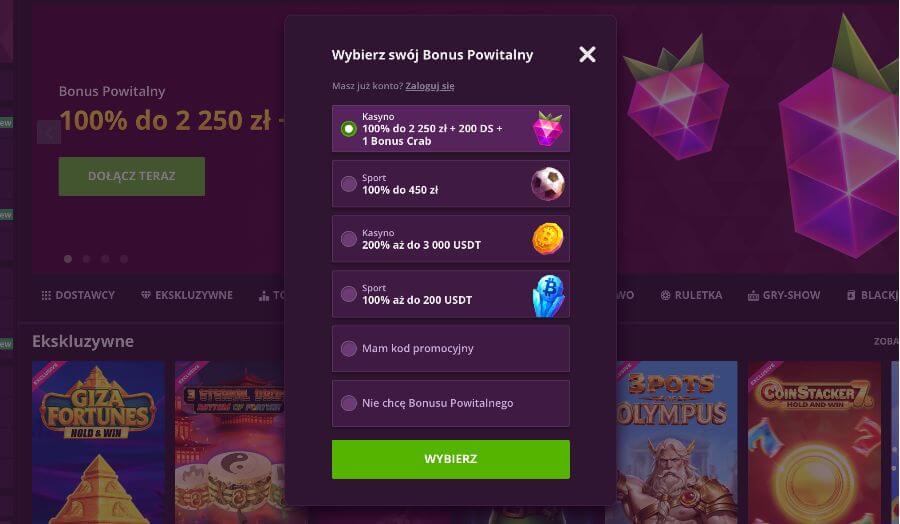 Rejestracja konta w Malina Casino