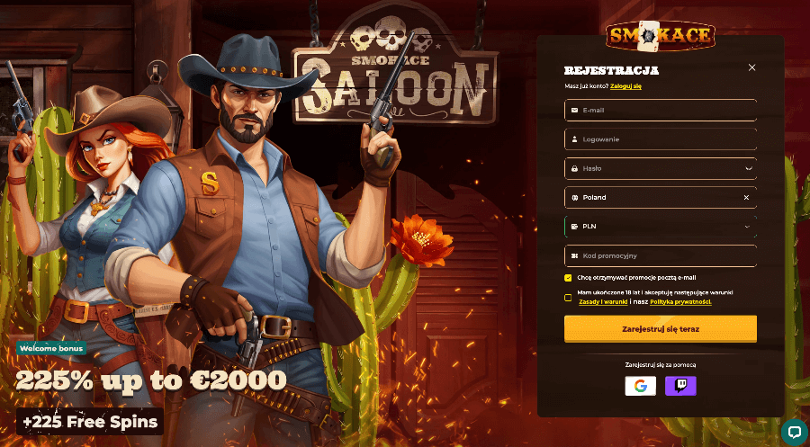 Rejestracja konta w kasynie Smokace