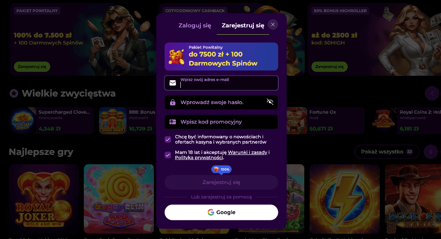 Rejestracja w kasynie Spinmama