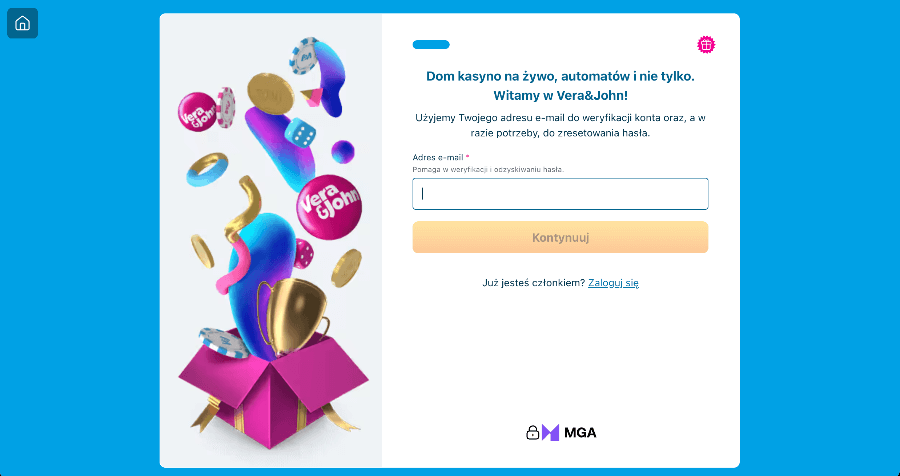 Rejestracja konta w kasynie Vera&John