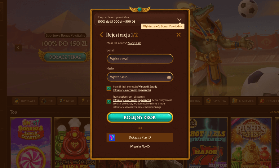 Rejestracja konta w kasynie AmunRa