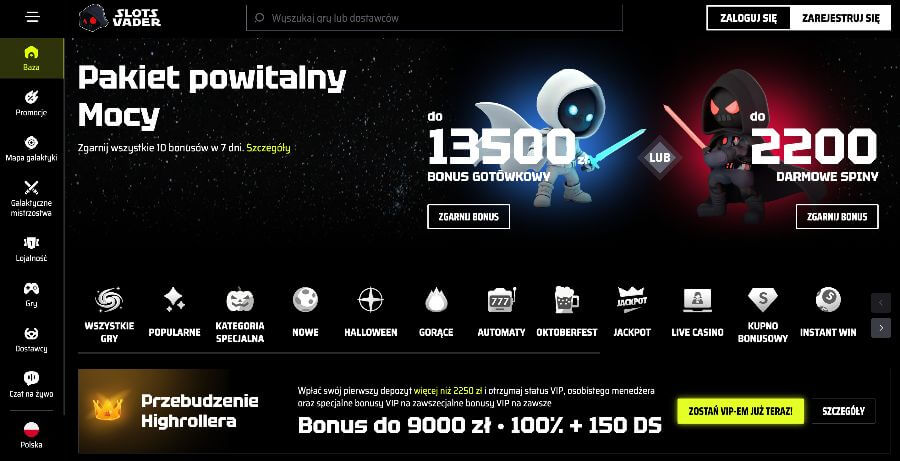SlotsVader strona startowa