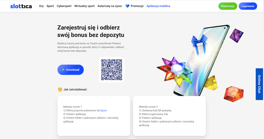 Aplikacja mobilna kasyna Slottica
