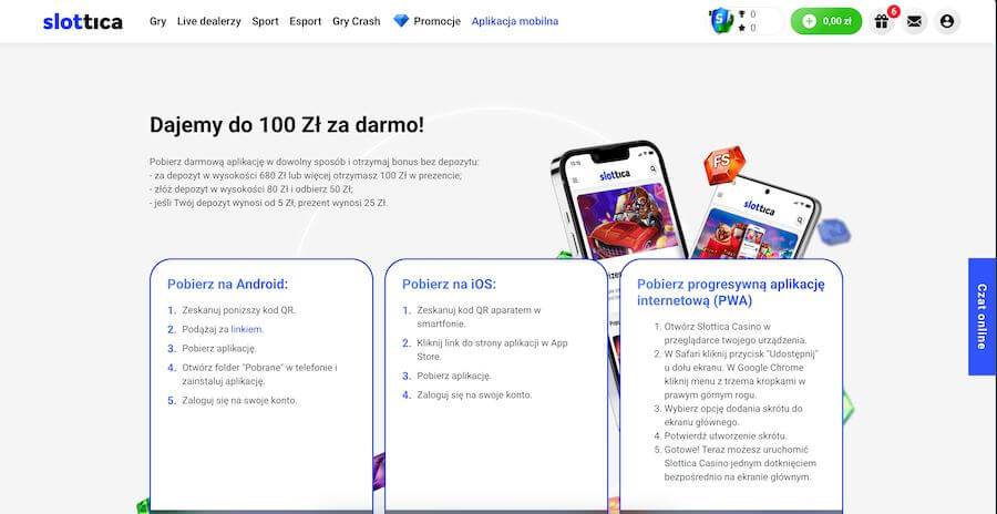 Slottica-bonus-100zl-aplikacja