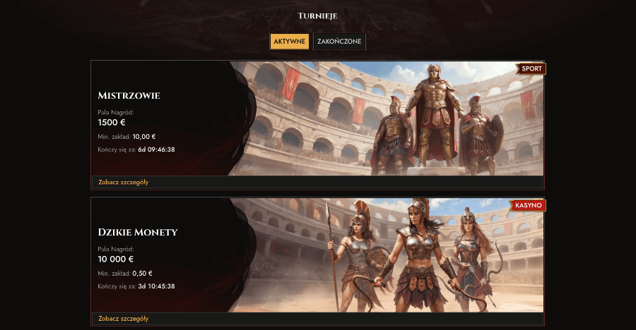 Turnieje dostępne w kasynie Legiano