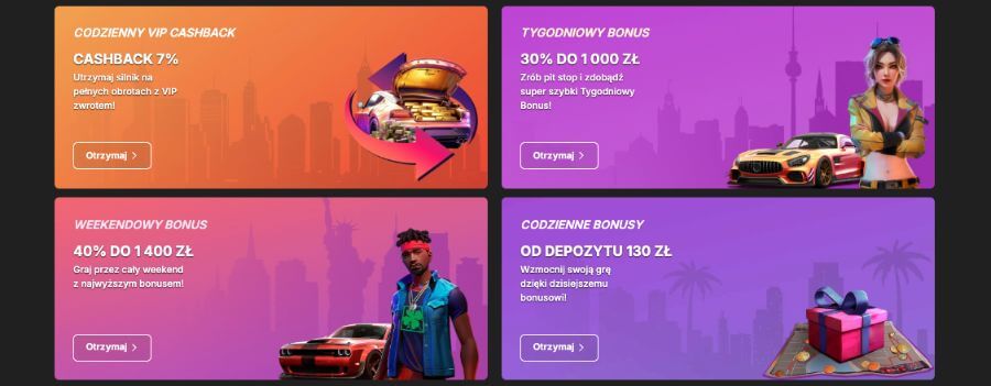 Bonusy dostępne w kasynie Need for Spin