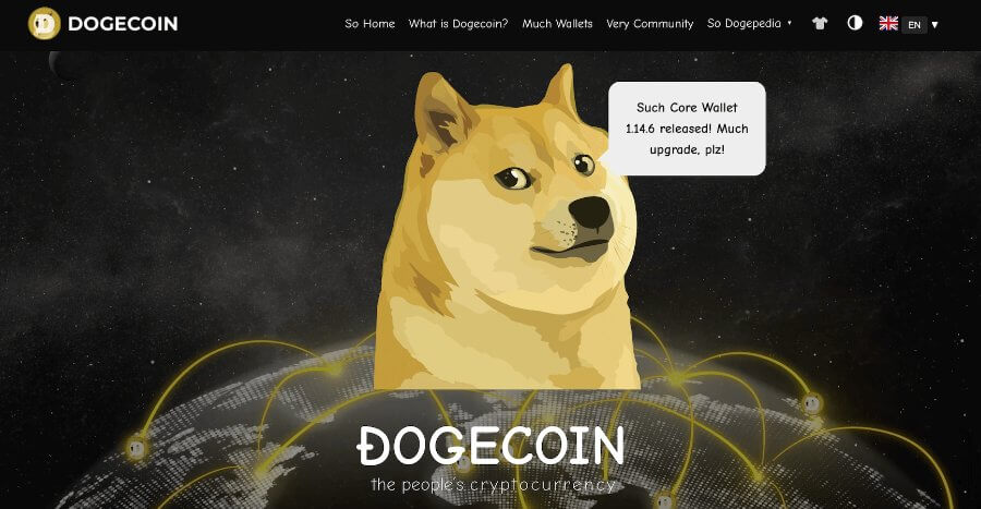 Strona Startowa kryptowaluty Dogecoin.