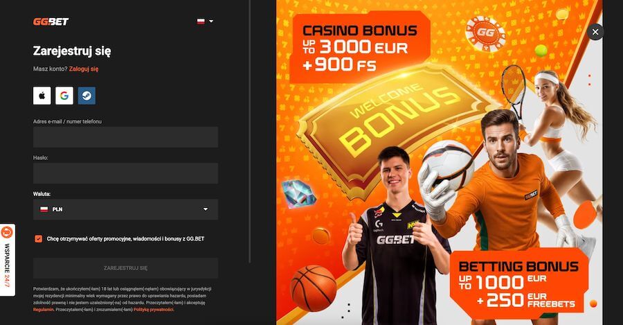 Rejestracja konta w kasynie GGBet