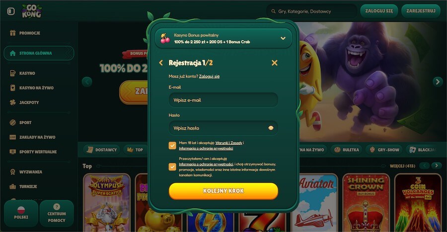 gokong rejestracja etap 1