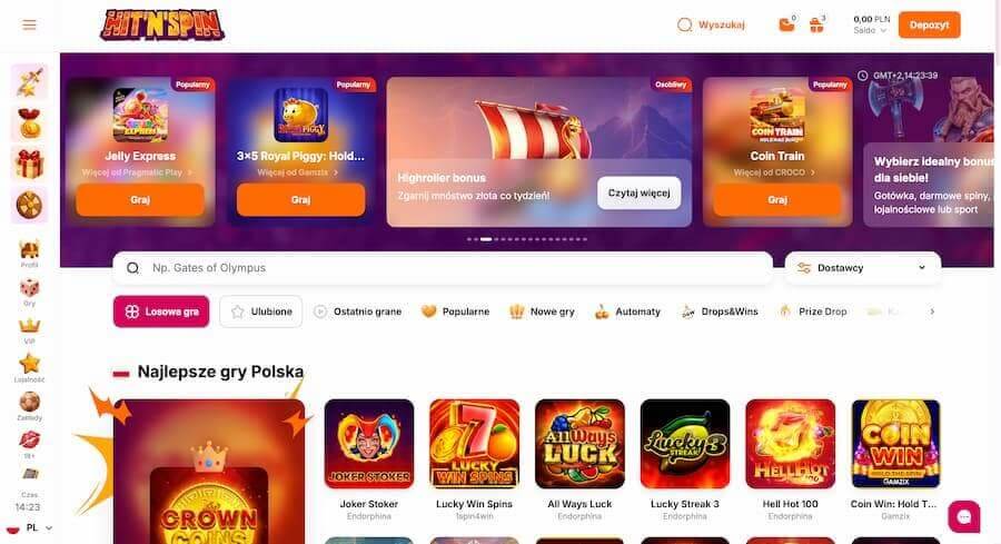 Strona główna Hit'n'Spin podczas testu