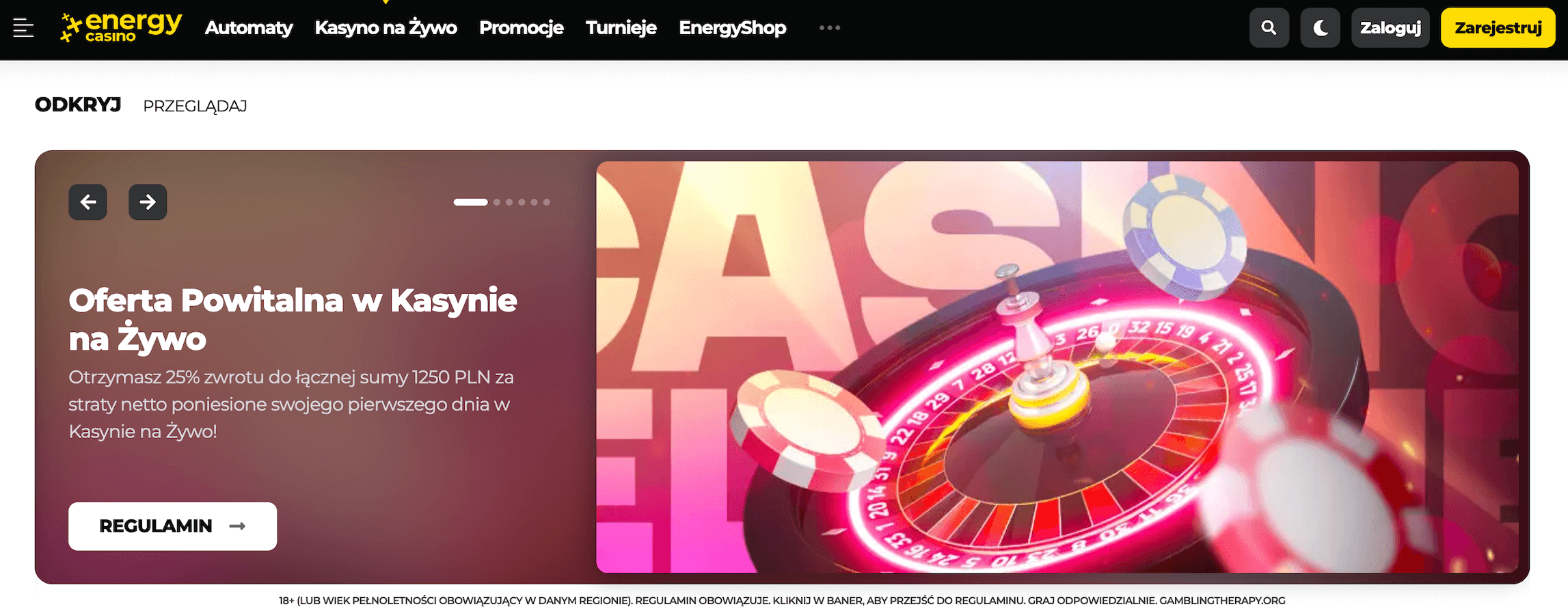 Bonus powitalny w grach na żywo w Energy Casino