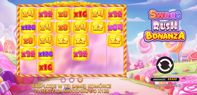 Sweet Rush Bonanza mnożniki na siatce
