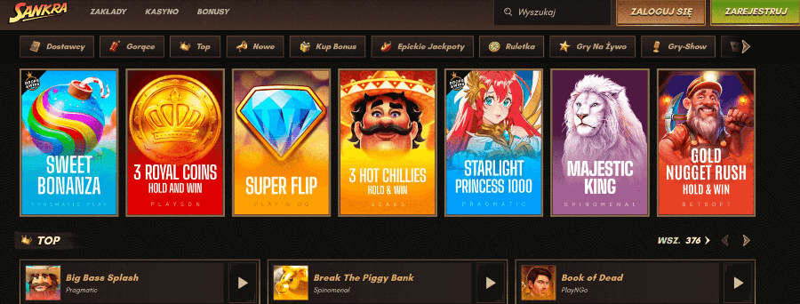 Gry dostępne w kasynie Sankra