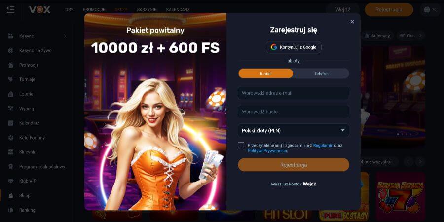 Proces rejestracji w VoxCasino