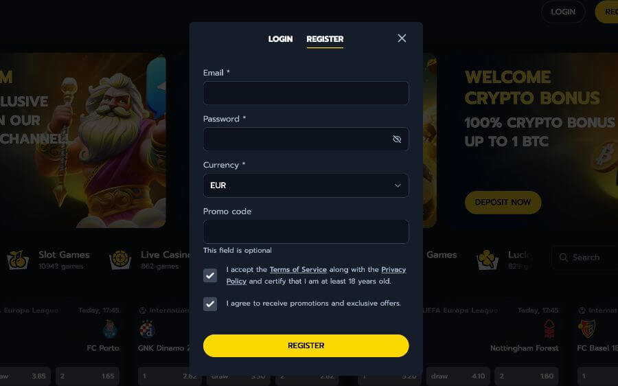 Rejestracja konta w kasynie Maxcasino