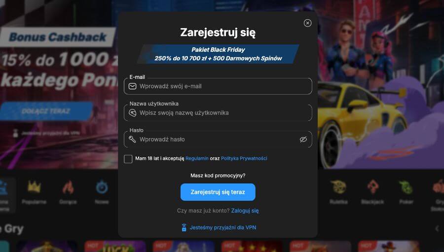 Rejestracja konta w kasynie Need for Spin