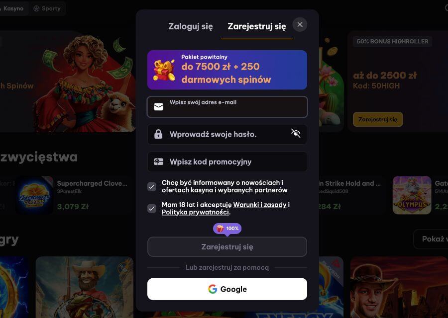 rejestracja konta w kasynie spinmacho