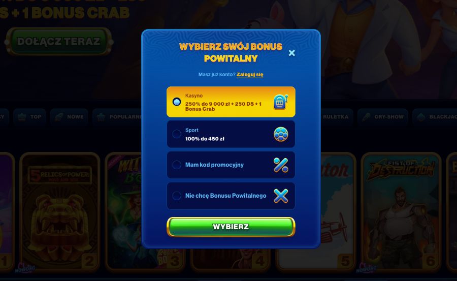 rejestracja konta w kasynie spins of glory