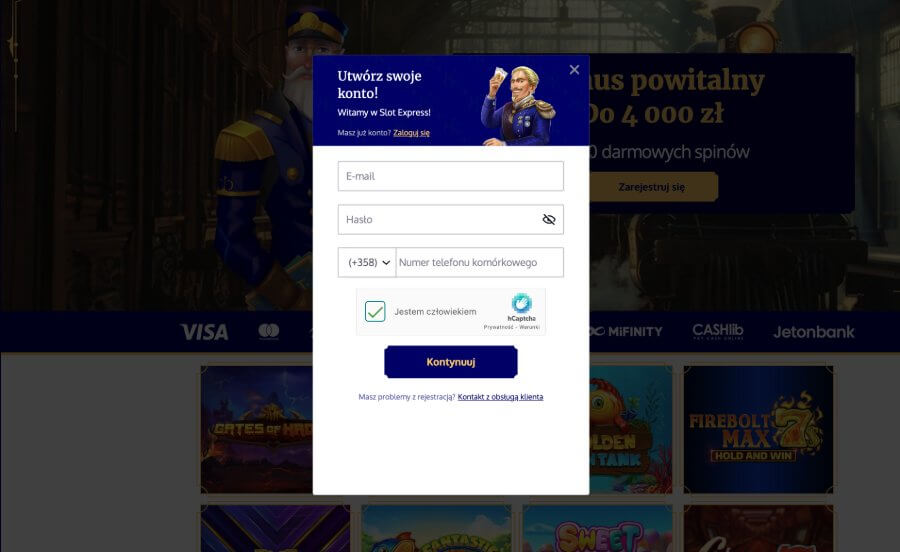 Rejestracja konta w kasynie Slotexpress