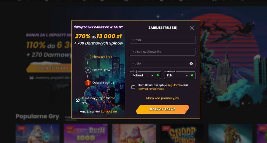 Rejestracja w kasynie Wild Tokyo