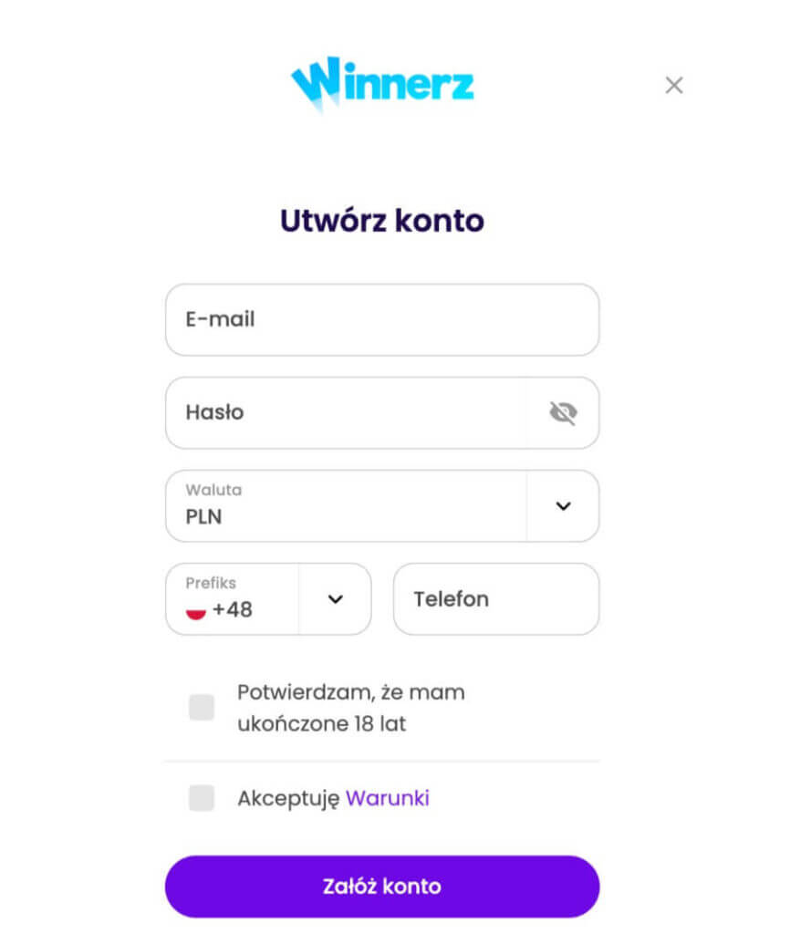 rejestracja konta w kasynie winnerz