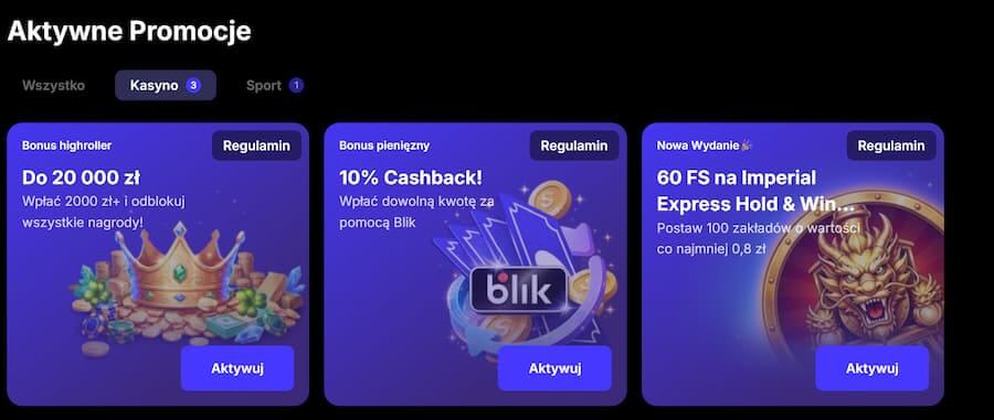 Bonusy Sierra Casino podczas testu