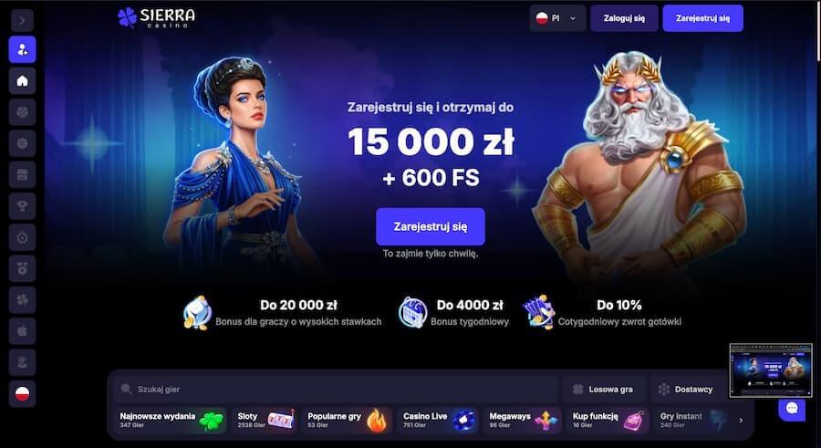 Sierra Casino - strona główna kasyna online podczas testów