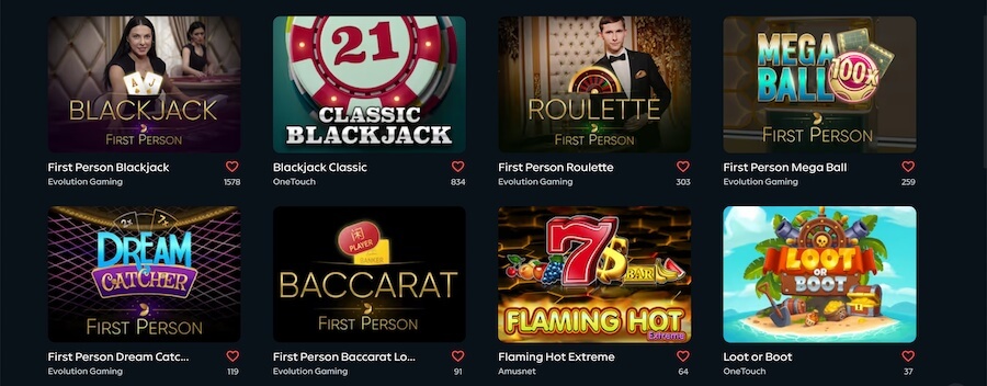 Przykładowe gry stołowe i gry na żywo dostępne w Gamdom casino.