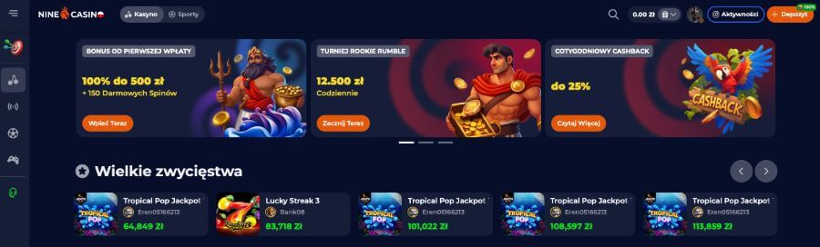 Strona główna kasyna Nine Casino