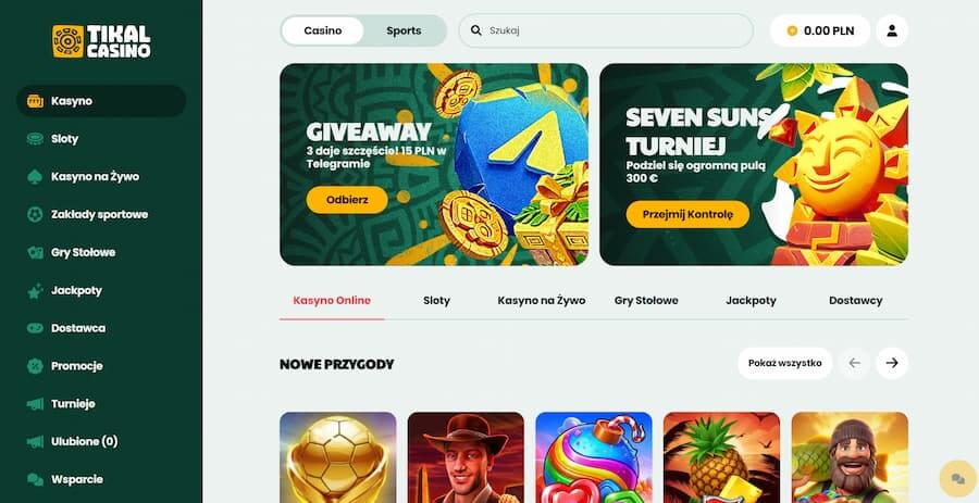 Strona gÅówna Tikal Casino podczas testu