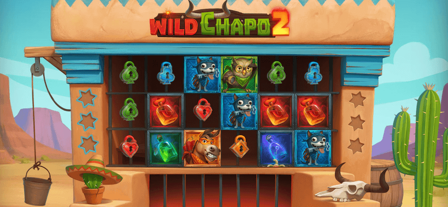 Grafika przedstawia losowe ułożenie bębnów w slocie Wild Chapo 2.